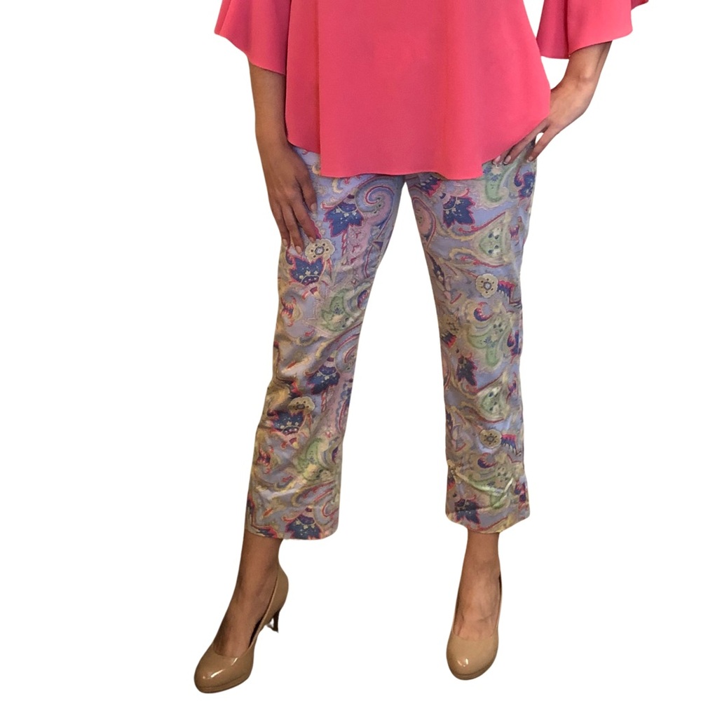 EUC Ralph Lauren Paisley Capri Pants Size 6 | Pastel Print Trousers | Side Zip